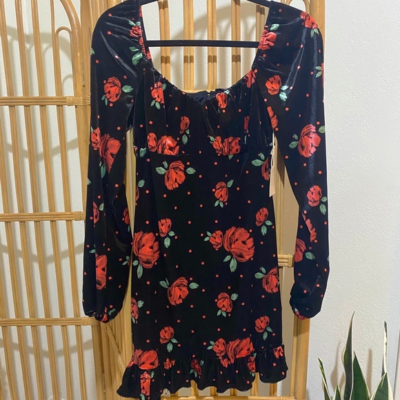 flower & polka dot print dress